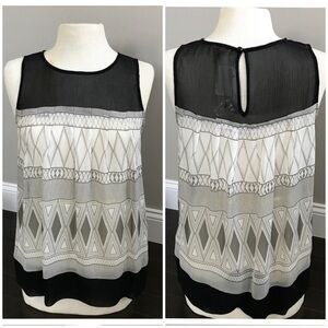 Joie sheer sleeveless silk blouse geometric pattern sz L